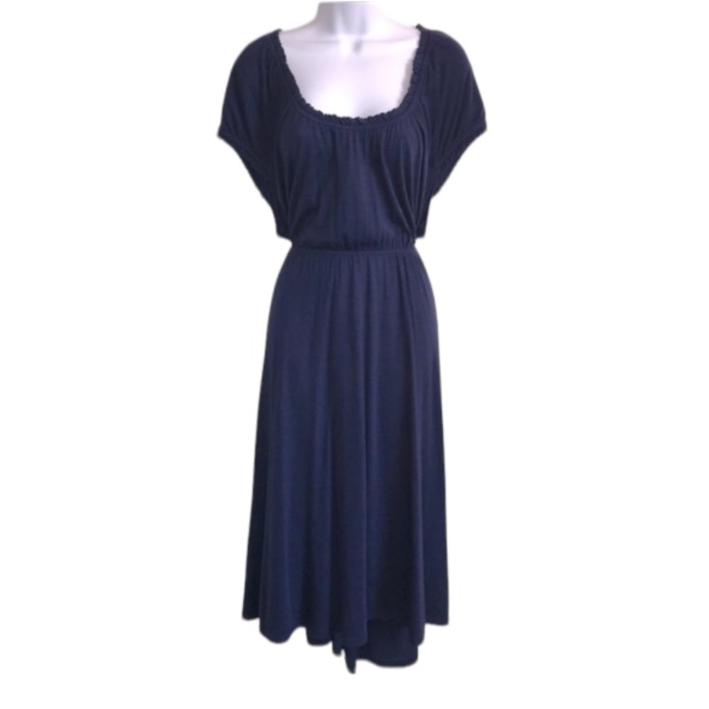 Basic Editions New Women’s 1X Vintage K-Mart Navy Blue Milkmaid Midi Dress NWT